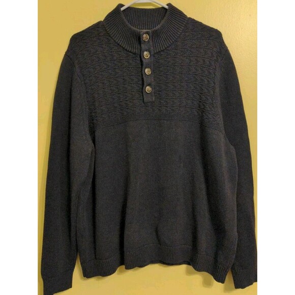 Nice Tommy Bahama Sorrento Beach 1/4 Button Mock Sweater Men's X-Large XL Black - Picture 1 of 9
